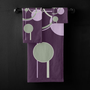 Conjunto De Toalhas Linhagem de tatuagens Abstrato verde roxo boêmic