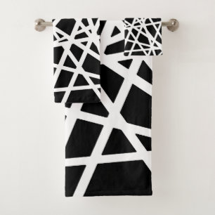 Conjunto De Toalhas Linhas Brancas e Formas Pretas Irregulares Abstrat