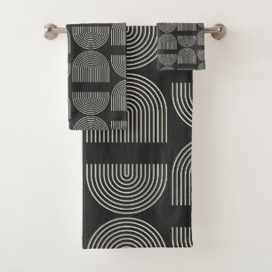 Conjunto De Toalhas Linhas de arco do Meio século Elegante Preto e Bra
