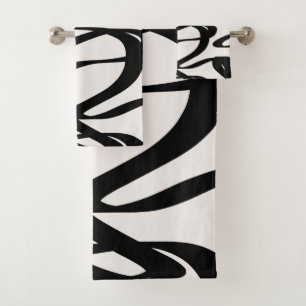 Conjunto De Toalhas Linhas de Grelha abstrato formam Negra E Nata bege