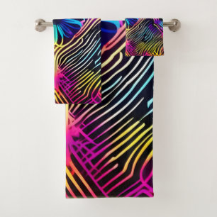 Conjunto De Toalhas Linhas de Neon Psicodélicas com Arte Flor