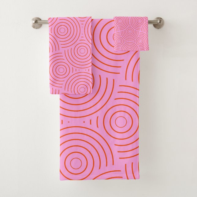 Conjunto De Toalhas Linhas Geométricas Groovy Laranja e Rosa Retro (Insitu)