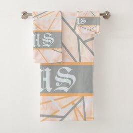 Conjunto De Toalhas Linhas Geométricas Modernas de Ochre e Cinza