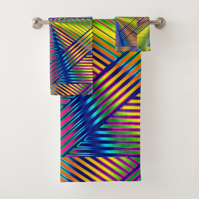 Conjunto De Toalhas Linhas Geométricas Multicoloridas Gradiente Modern (Insitu)