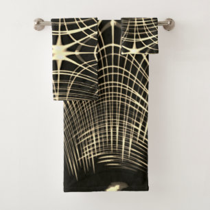 Conjunto De Toalhas Linhas Khaki que se repetem em onda e cruzam
