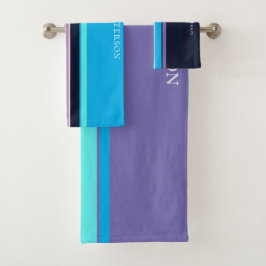 Conjunto De Toalhas Linhas Personalizadas Azul e Periwinkle Bonito