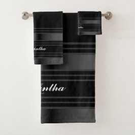 Conjunto De Toalhas Linhas Pretas, Prateadas E Cinzas Simples