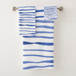Conjunto De Toalhas Linhas simples irregulares de aquarela - azul