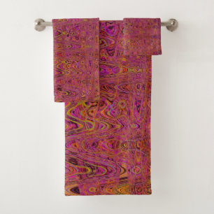 Conjunto De Toalhas Linhas Sinuosas Abstratas Retro Magenta e Laranja