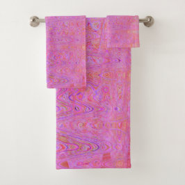 Conjunto De Toalhas Linhas Sinuosas Abstratas Retrô Rosa e Laranja