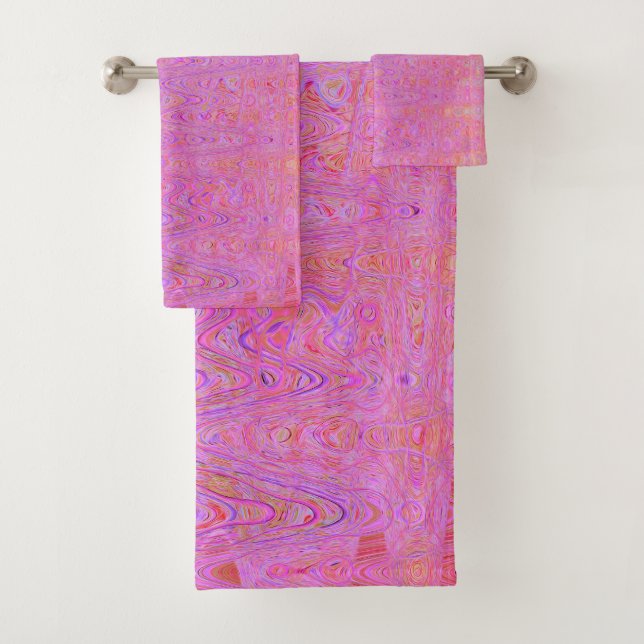Conjunto De Toalhas Linhas Sinuosas Abstratas Retrô Rosa e Laranja (Insitu)