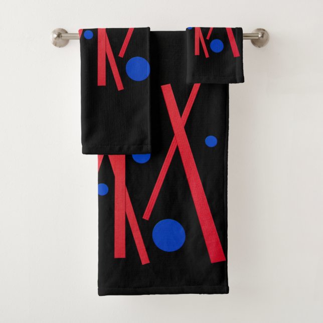 Conjunto De Toalhas Linhas vermelhas, pontos azuis (Insitu)