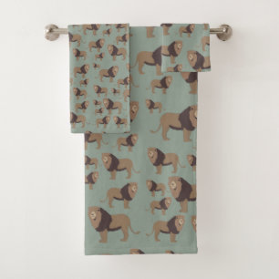 Conjunto De Toalhas Lion Exotic Animal Patterne Sage Green