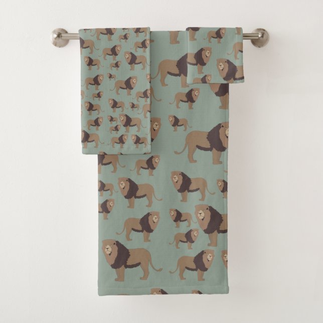 Conjunto De Toalhas Lion Exotic Animal Patterne Sage Green (Insitu)