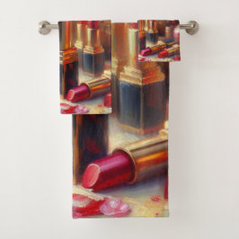 Conjunto De Toalhas Lipstick e flores - pintura impressionista