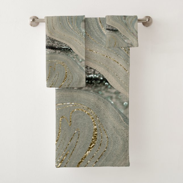 Conjunto De Toalhas Liquid Marble Wave Glitter Glam 1 (Insitu)