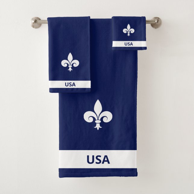 Conjunto De Toalhas Lírio Branco sobre Azul Marinho (Insitu)