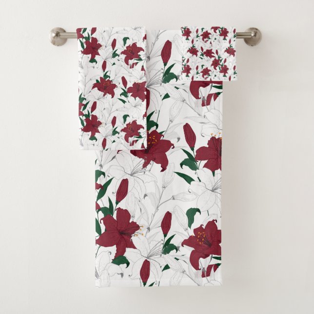 Conjunto De Toalhas Lírios de Natal Vermelho e Branco (Insitu)