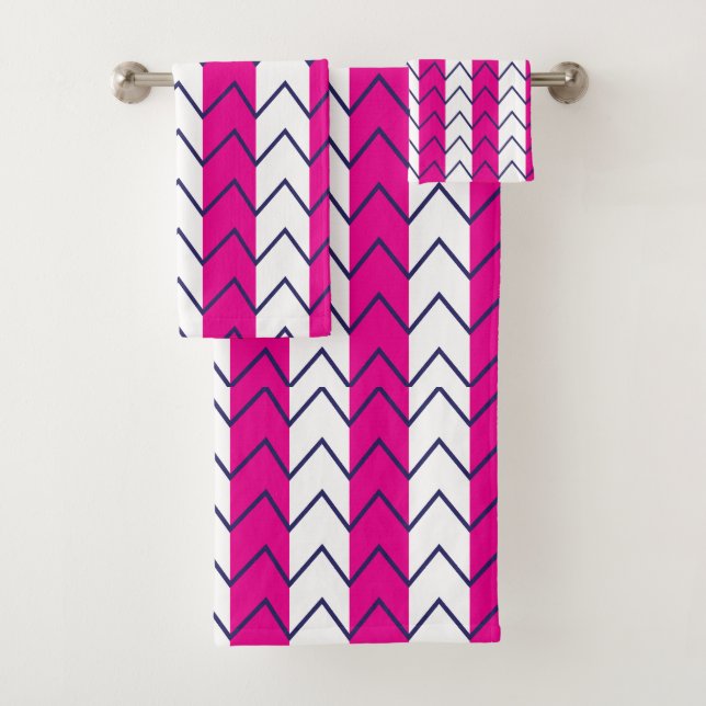 Conjunto De Toalhas Listra Chevron Rosa e Branco Padrão Geométrico (Insitu)