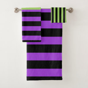 Conjunto De Toalhas Listra de Halloween Verde Roxo e Preto