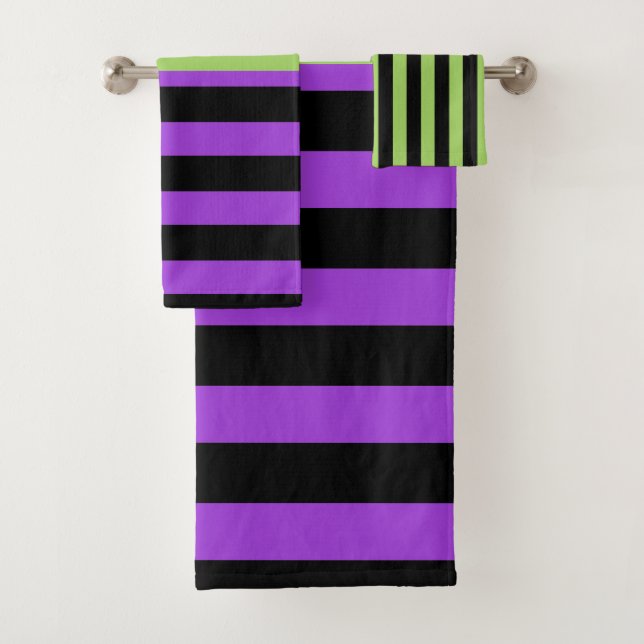 Conjunto De Toalhas Listra de Halloween Verde Roxo e Preto  (Insitu)