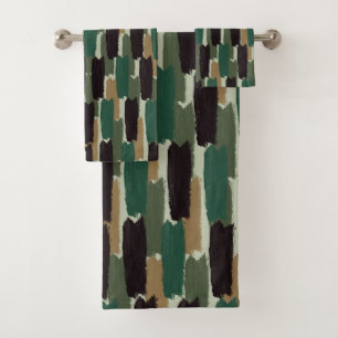 Conjunto De Toalhas Listra de Pincelada Orgânica Preto Verde