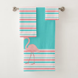 Conjunto De Toalhas Listra do rosa da cerceta de dois flamingos