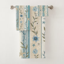 Listra Floral Costeira em Aqua Bege Elegância Desi