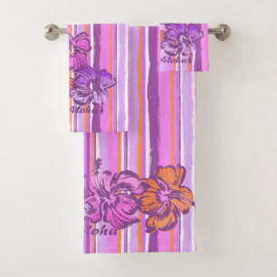 Conjunto De Toalhas Listra havaiana do hibiscus da aguarela - violeta