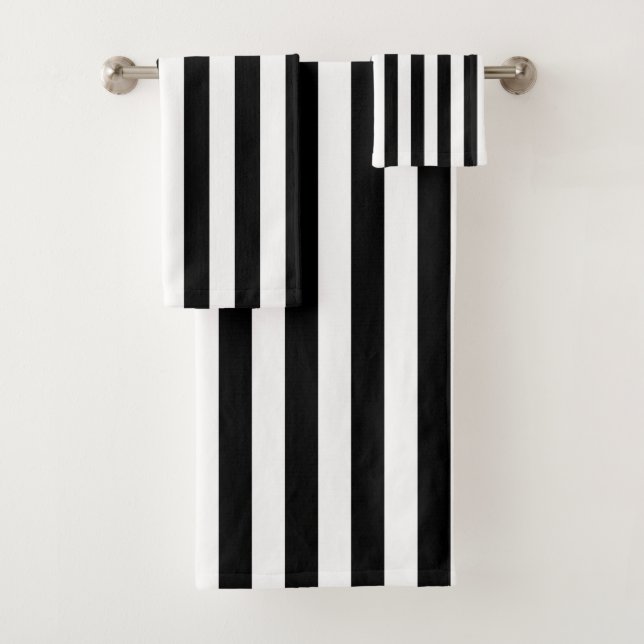Conjunto De Toalhas Listra Vertical Preto E Branco (Insitu)