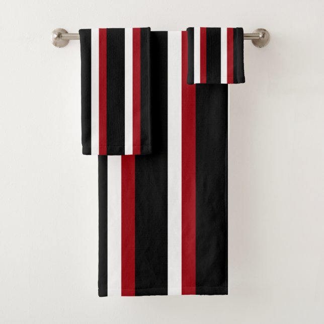 Conjunto de Toalhas Listradas Preto Vermelho Branc (Insitu)