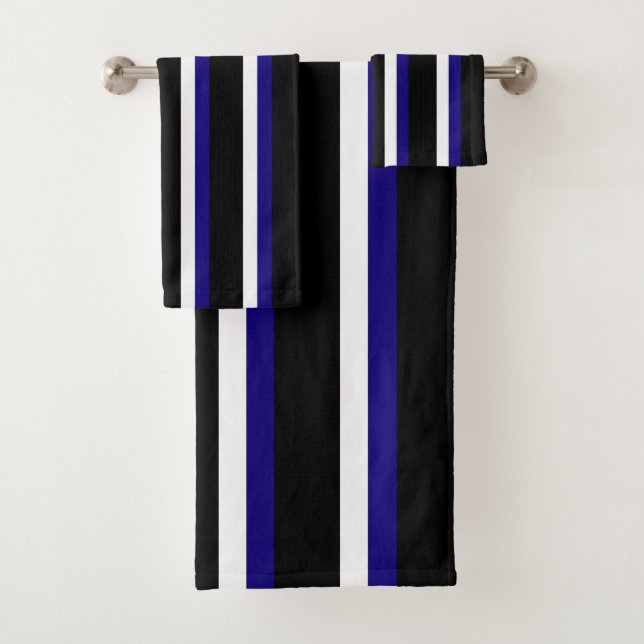 Conjunto De Toalhas Listrado Preto Azul e Branco (Insitu)