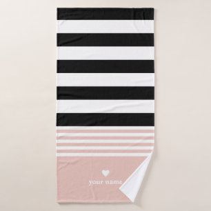 Conjunto De Toalhas Listrado preto, branco & cor-de-rosa personalizado