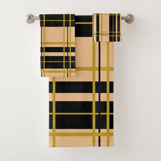 Conjunto De Toalhas Listrado Preto e Dourado Rosa (Insitu)