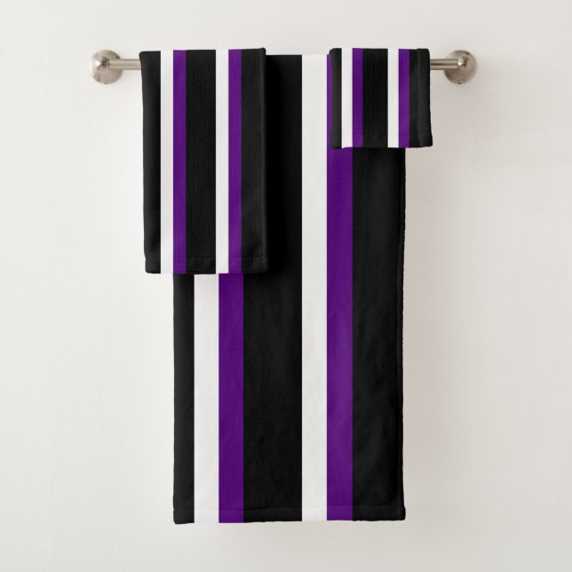 Conjunto De Toalhas Listrado Preto Roxo Branco (Insitu)