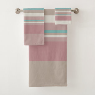 Conjunto De Toalhas Listras Azuis e Rosa Claro  