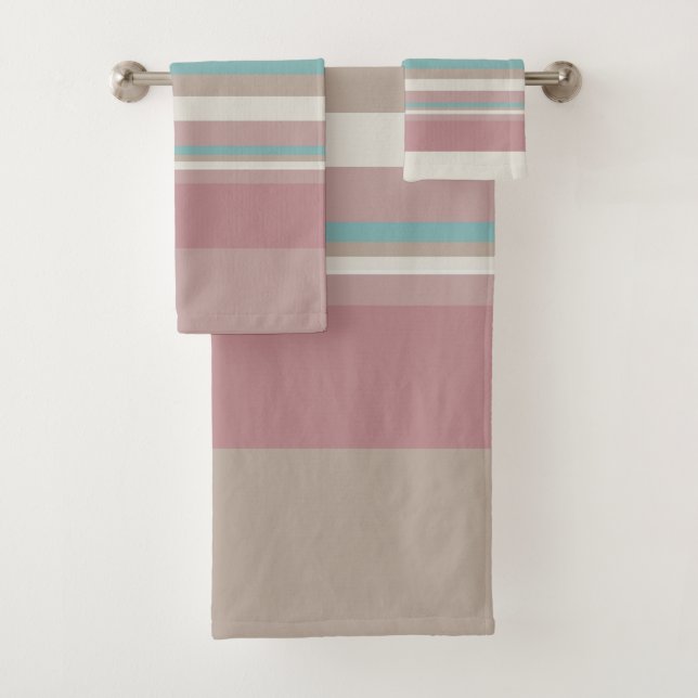 Conjunto De Toalhas Listras Azuis e Rosa Claro   (Insitu)