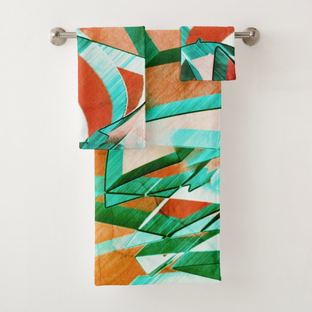 Conjunto De Toalhas Listras azuis ou cianas sobre a laranja avermelhad (Insitu)