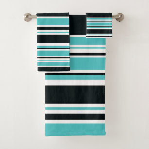 Conjunto De Toalhas Listras Azul Turquesa Verde Preto e Branco
