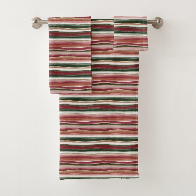 Conjunto De Toalhas Listras Brancas Bege Verde Vermelho  (Insitu)