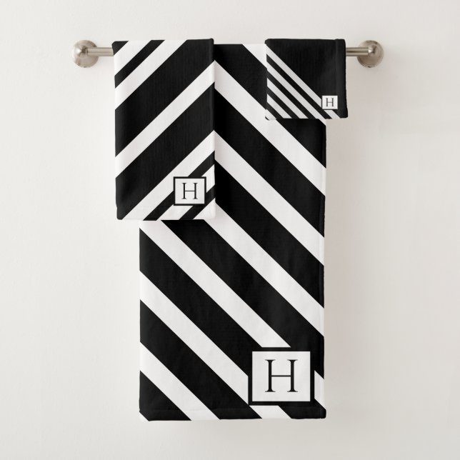 Conjunto De Toalhas Listras brancas e pretas elegantes monogramas (Insitu)