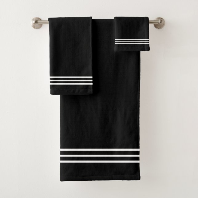 Conjunto De Toalhas Listras Brancas em Preto (Insitu)