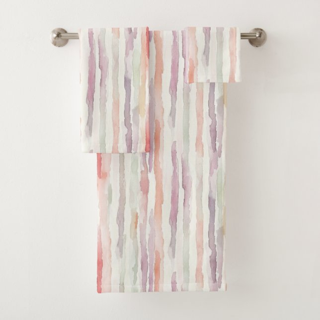 Conjunto De Toalhas Listras Brancas Rosa Melão Lavanda (Insitu)