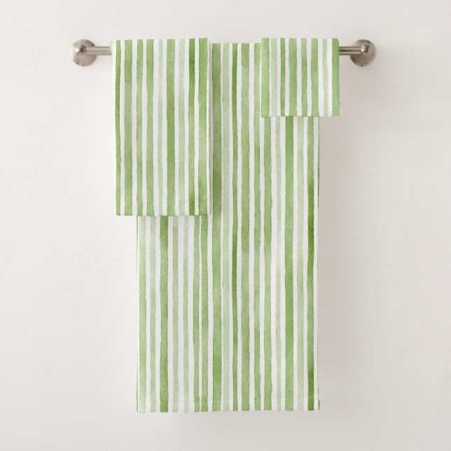 Conjunto De Toalhas Listras Brancas Verdes (Insitu)