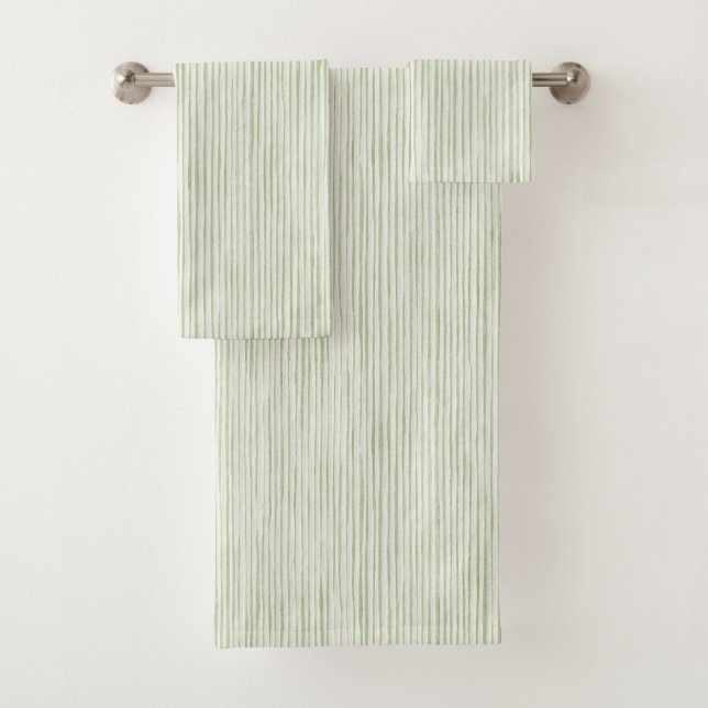 Conjunto De Toalhas Listras Brancas Verdes (Insitu)