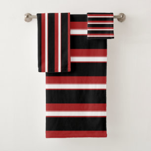 Conjunto De Toalhas Listras Brancas Vermelhas Pretas Chic