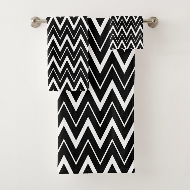 Conjunto De Toalhas Listras Chevron Preto Branco (Insitu)