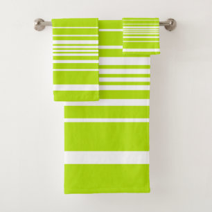 Conjunto De Toalhas Listras Complexas em Verde limão e Branco