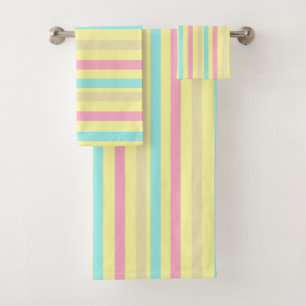 Conjunto De Toalhas Listras cor-de-rosa, azuis e castanhas em amarelo