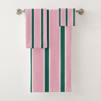 Conjunto De Toalhas Listras de Bala Rosa e Verde